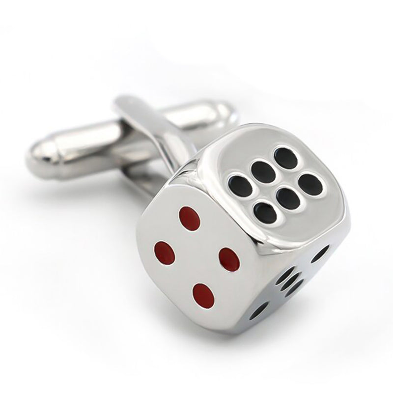 Lucky Casino Poker Dice Cufflinks Silver Front