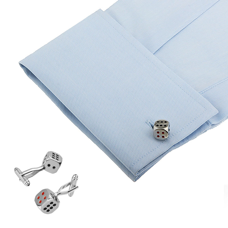 Lucky Casino Poker Dice Cufflinks Silver On Shirt Sleeve