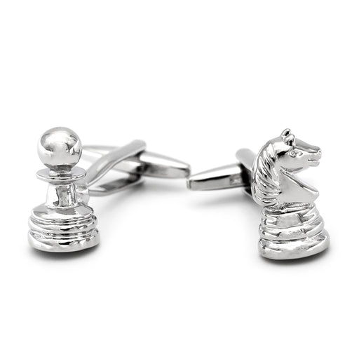 Chess Cufflinks Game Pieces Silver Front