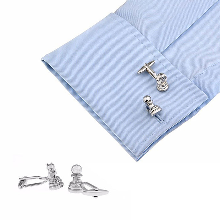 Chess Cufflinks Game Pieces Silver On Shirt Sleeve