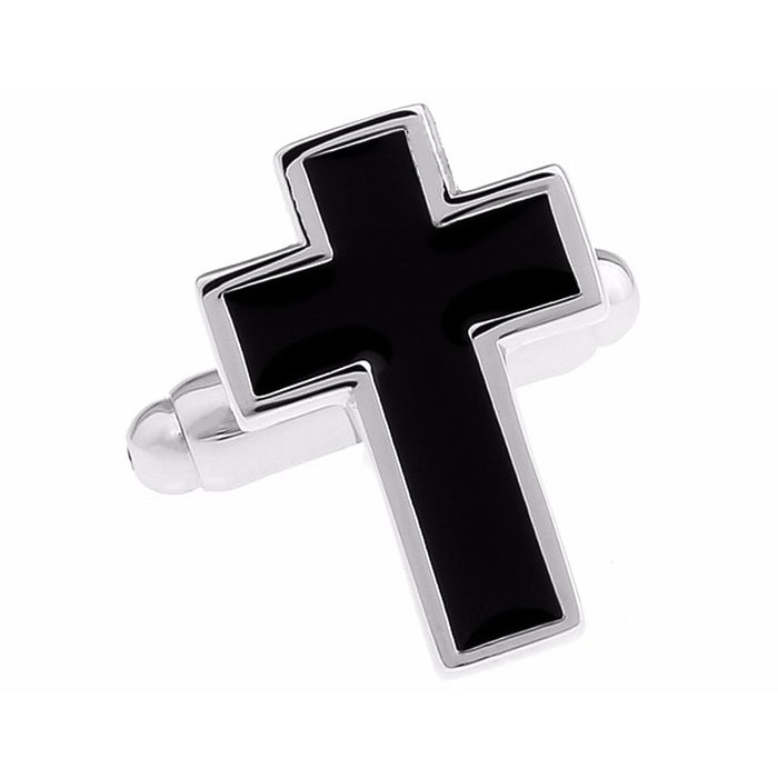 Christian Cross Cufflinks Silver Front