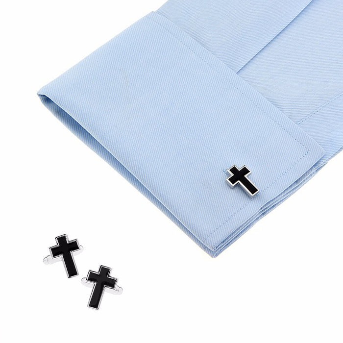 Christian Cross Cufflinks Silver On Shirt Sleeve