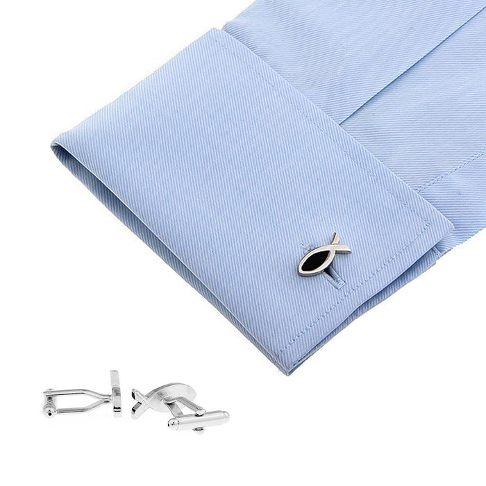 Cufflinks Christian Fish Symbol On Shirt Silver