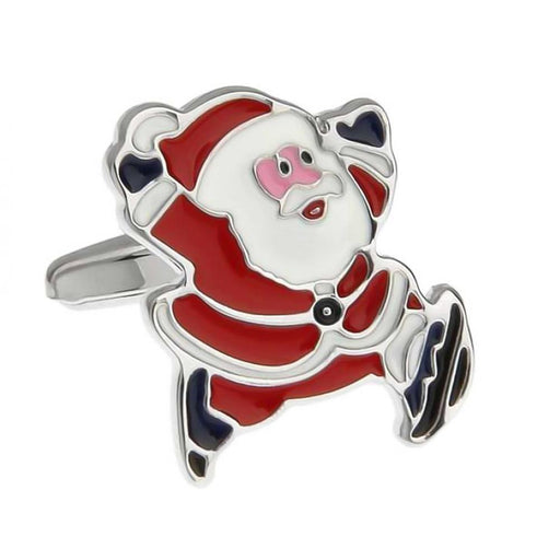 Christmas Running Santa Clause Cufflinks Red White Front Image