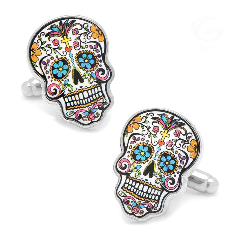 Mosaic Sugar Skull Cufflinks Silver Image Pair