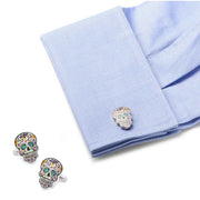 Mosaic Sugar Skull Cufflinks Silver Image On Shirt Sleeve