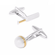 Cricket Cufflinks Silver Ball and Bat Sport Set Top side
