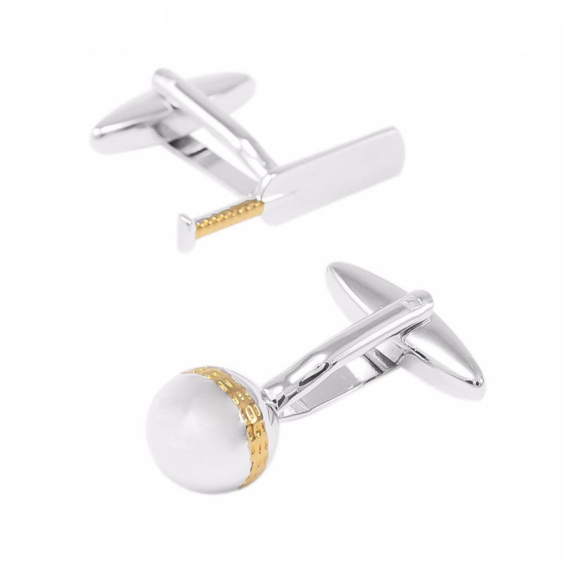 Cricket Cufflinks Silver Ball and Bat Sport Set Top side
