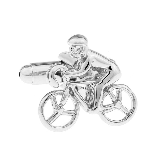 Cycling cufflinks Cyclist Bicycle Silver Image Front