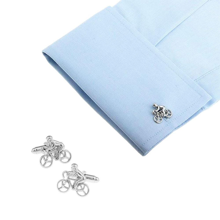 Cycling cufflinks Cyclist Bicycle Silver Image On Shirt Sleeve