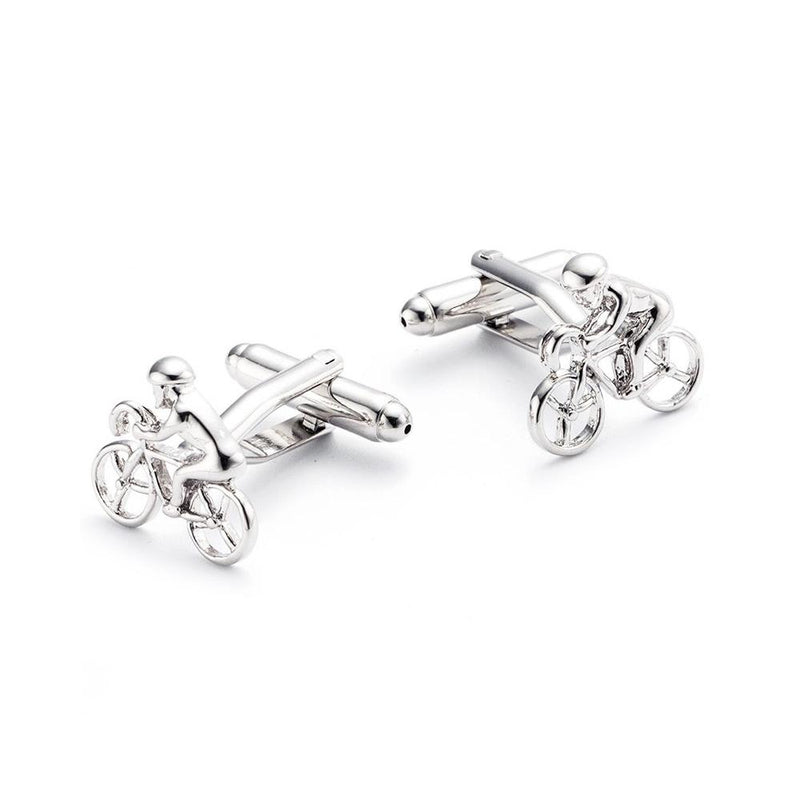 Cycling cufflinks Cyclist Bicycle Silver Image Pair