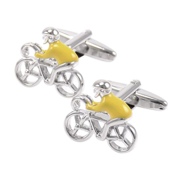 Cycling cufflinks Cyclist Bicycle Silver Image Front Pair
