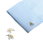 Cycling cufflinks Cyclist Bicycle Silver Image On Shirt Sleeve