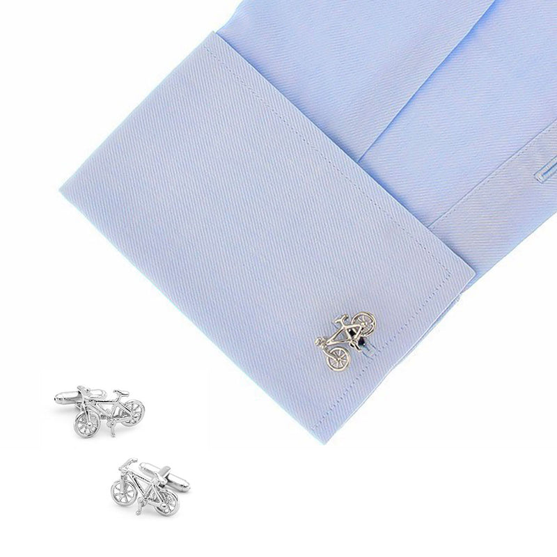 Mountain Bike Cufflinks Bicycle Silver On Shirt Sleeve