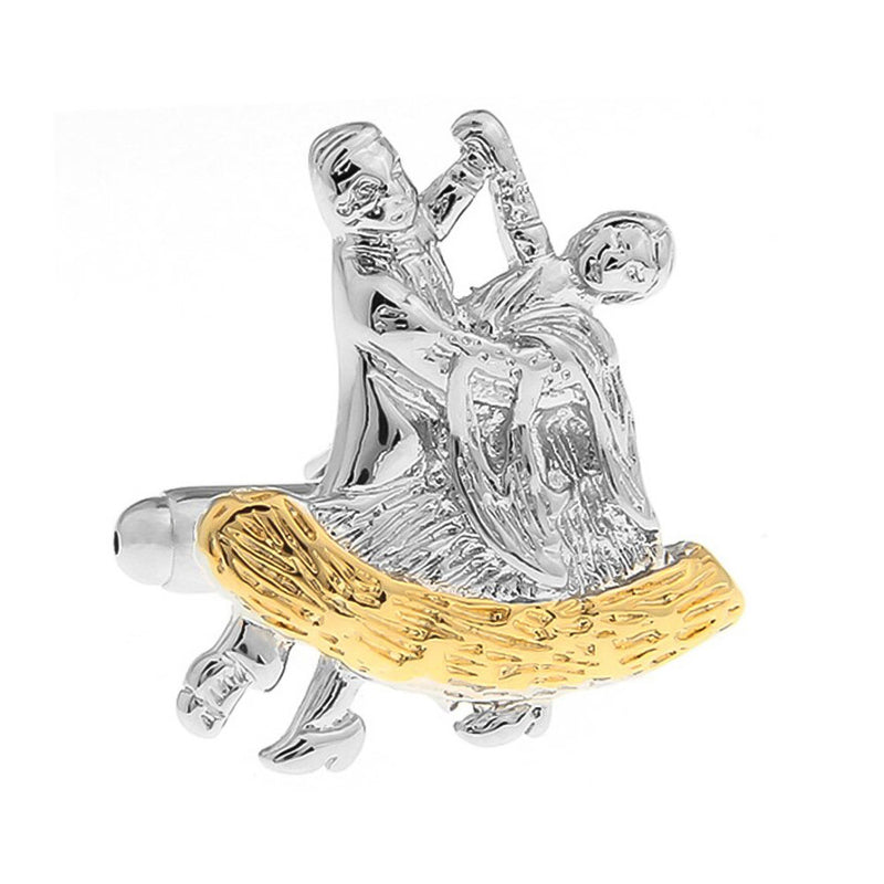 Ballroom Dancing Couple Cufflinks Silver and Gold Front