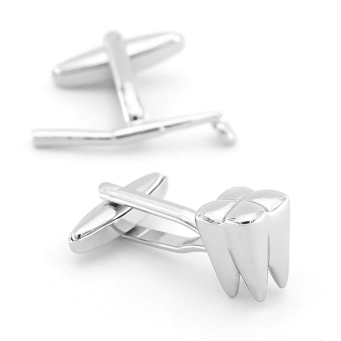 Dentist Cufflinks Mouth Mirror and Tooth Silver Image Display