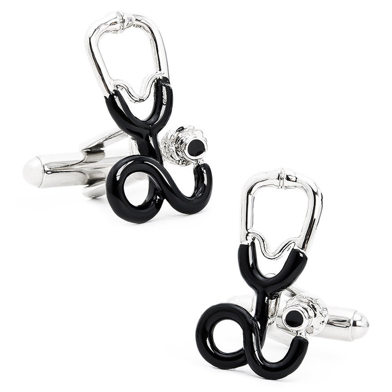 Doctor Stethoscope Cufflinks Silver Black Image Set