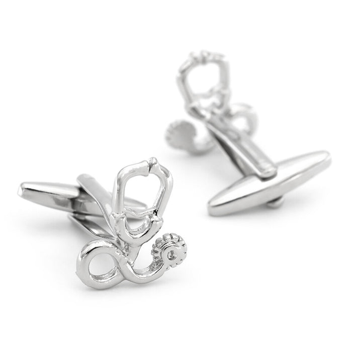 Doctor Stethoscope Cufflinks Silver Pair Front and Back