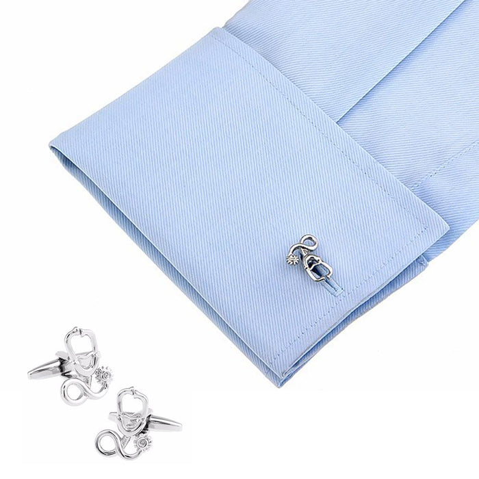 Doctor Stethoscope Cufflinks Silver On Shirt Sleeve
