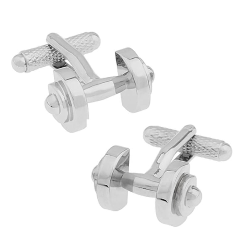 Gym Dumbbell Cufflinks Silver Pair