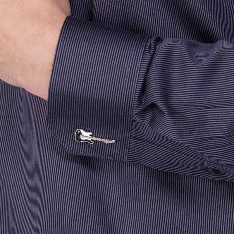 Electric Guitar Cufflinks Black & White On Shirt