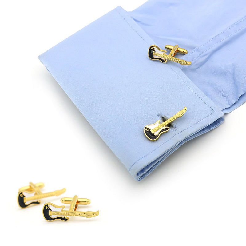 Electric Guitar Cufflinks Gold On shirt sleeve