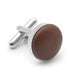 Chocolate Brown Leather Cufflinks Silver Front