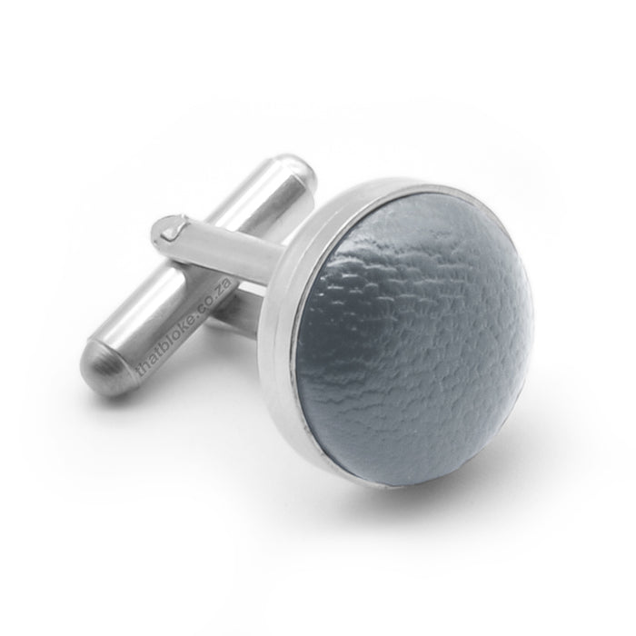 Grey Leather Cufflinks Silver Front
