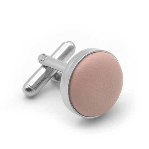 Light Blush Pink Leather Cufflinks Silver Front