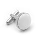 White Leather Cufflinks Silver Front
