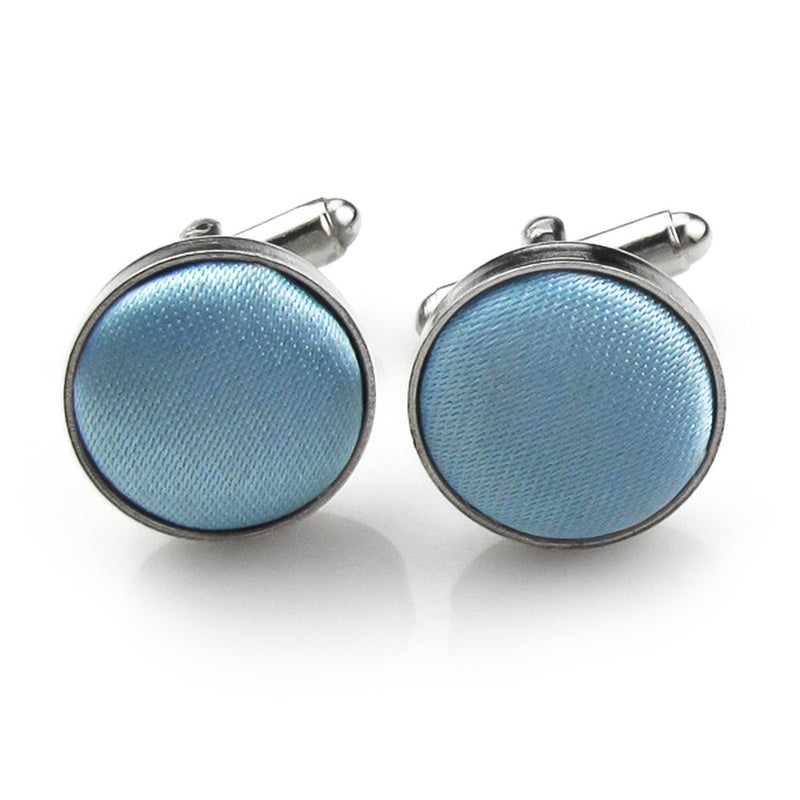 Light Blue Fabric Cufflinks Material Silver