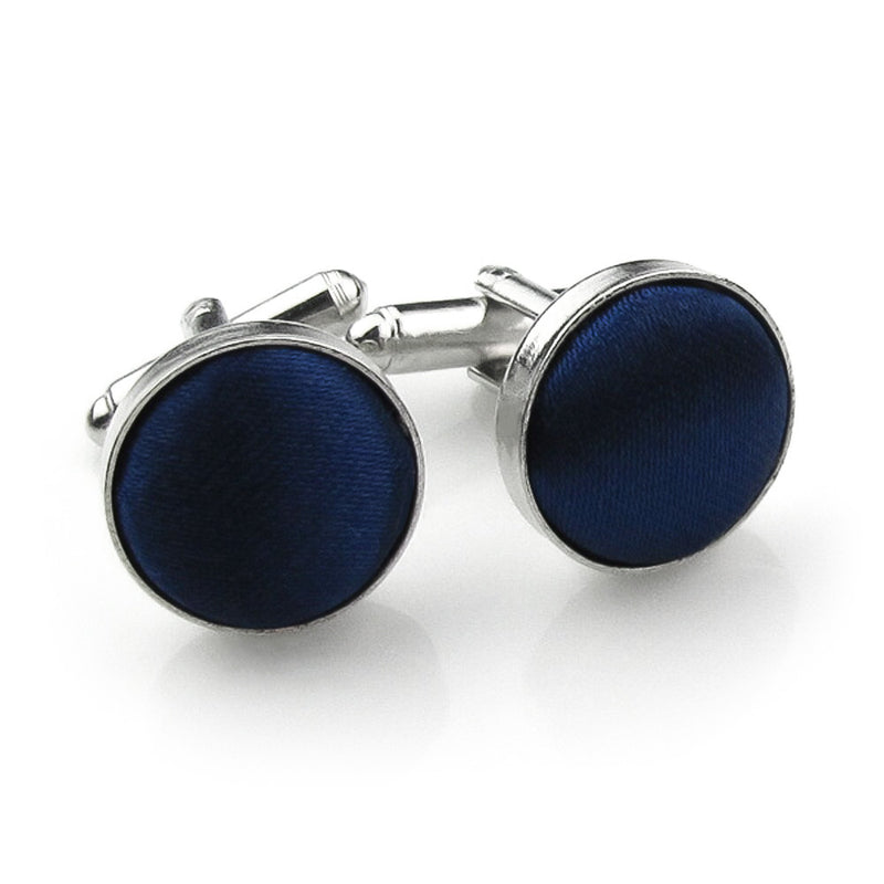 Navy Blue Fabric Cufflinks Material Silver