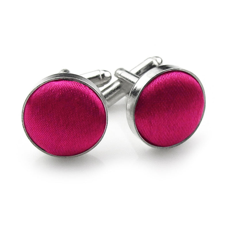 Hot Pink Fabric Cufflinks Material Silver