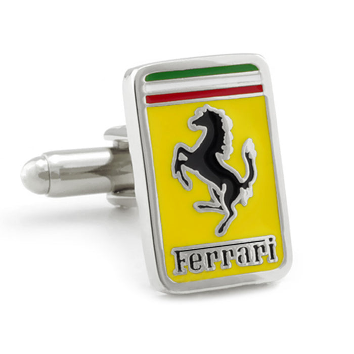 Ferrari Cufflinks Car Logo Silver Yellow Front