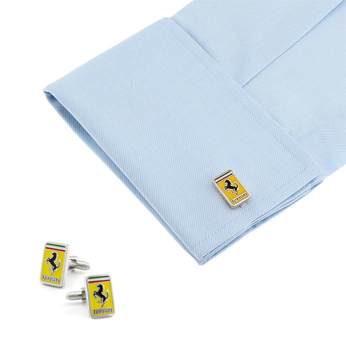 Ferrari Cufflinks Car Logo Silver Yellow On Shirt Sleeve