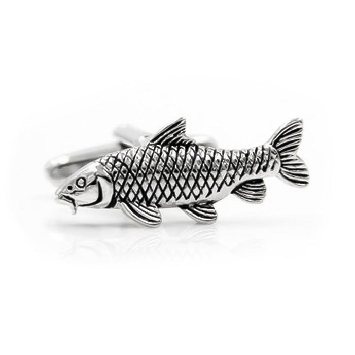 Fish Carp Fishing Cufflinks Silver Black Image Front