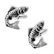 Fishing Cufflinks Sport Fish Silver And Black Pair