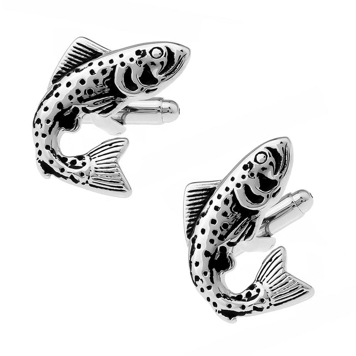 Fishing Cufflinks Sport Fish Silver And Black Pair