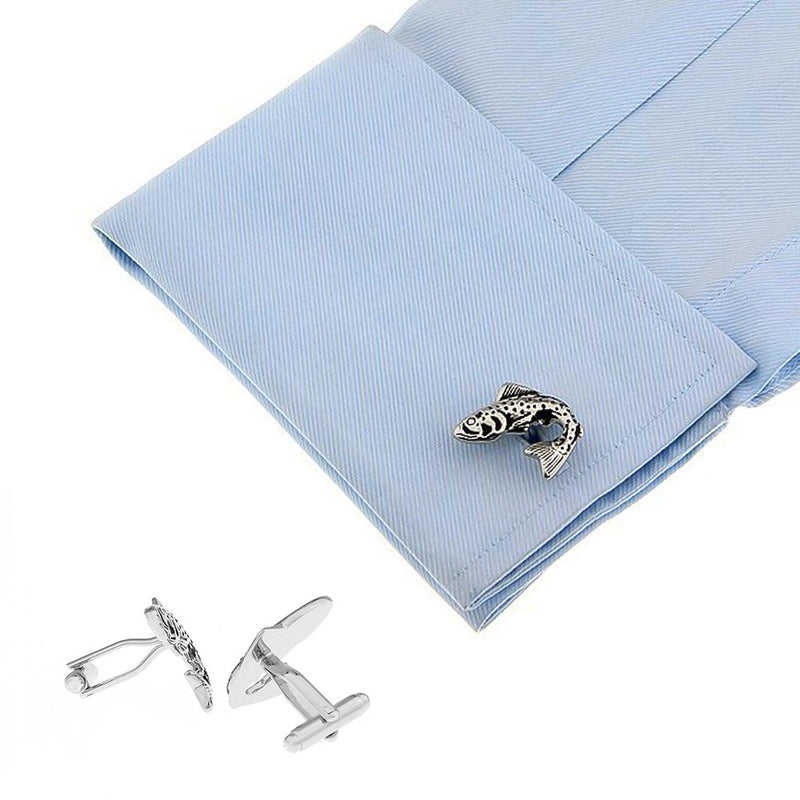 Fishing Cufflinks Sport Fish Silver And Black On Shirt Sleeve