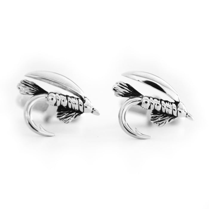 Fly fishing Cufflinks Silver and black pair