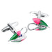 Fly Fishing Cufflinks Silver Green Pink Blue Pair