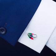 Fly Fishing Cufflinks Silver Green Pink Blue On Shirt Sleeve