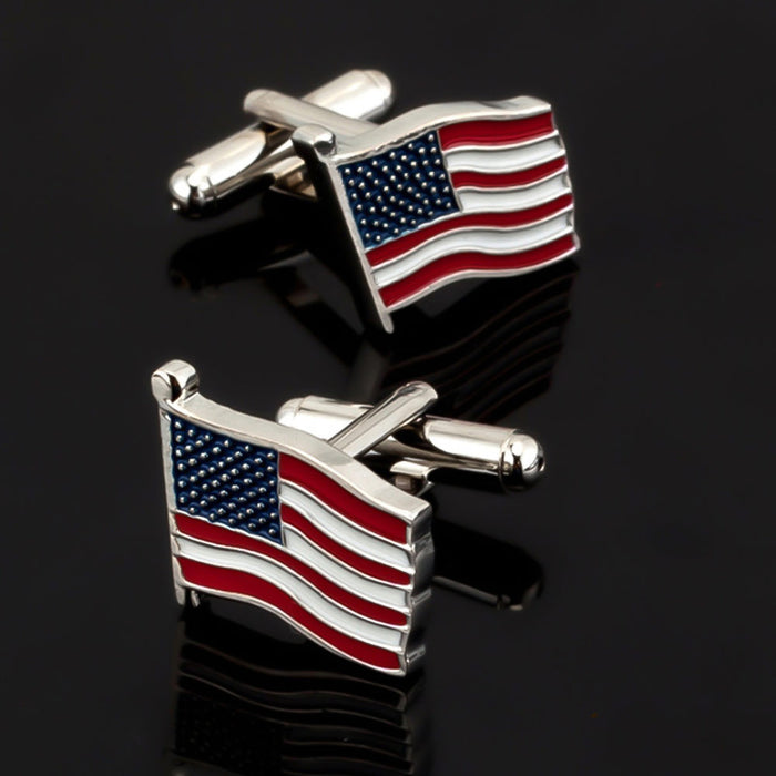 United States Of America Cufflinks Silver Pair on Black