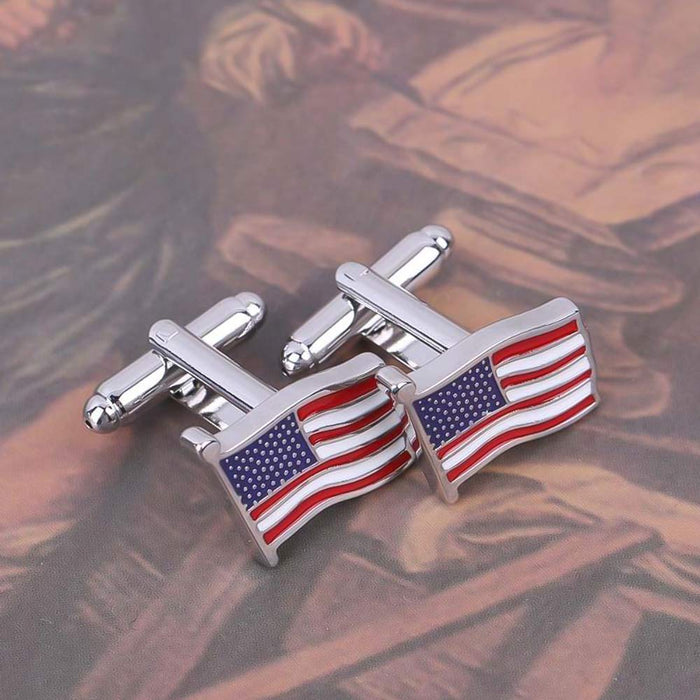 United States Of America Cufflinks Silver Pair on Pattern