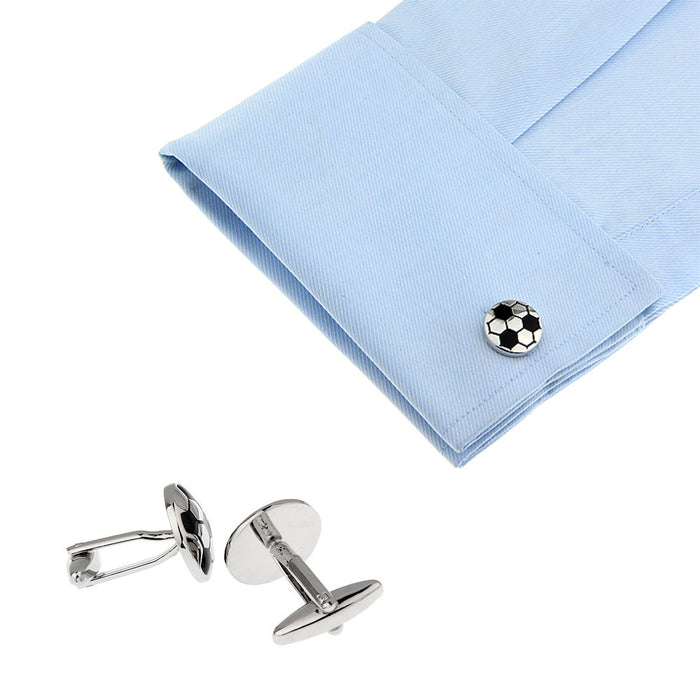 Soccer Ball Cufflinks Football Club Silver On Shirt Sleeve