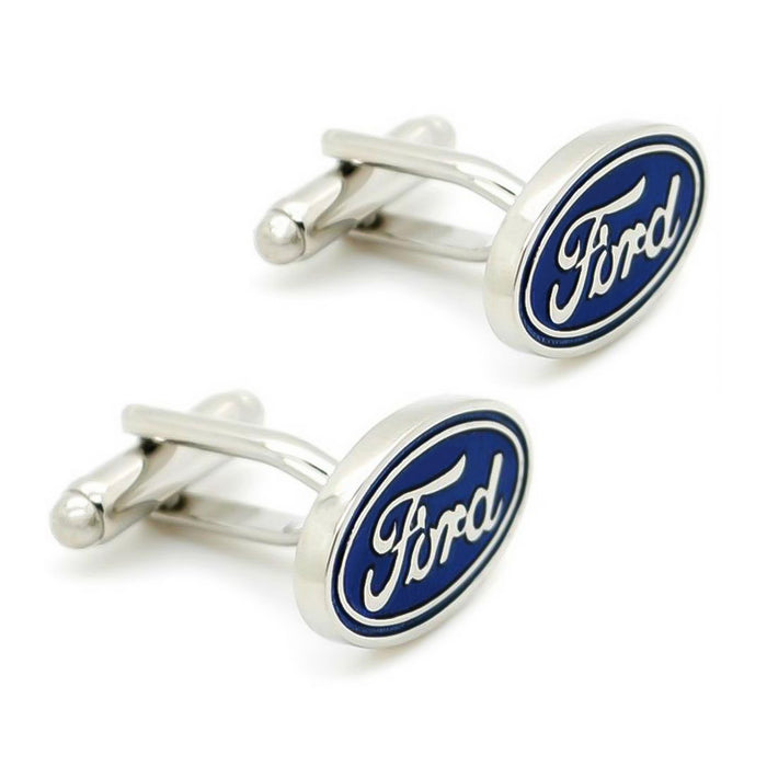 Ford Cufflinks Car Logo Silver Pair Side View