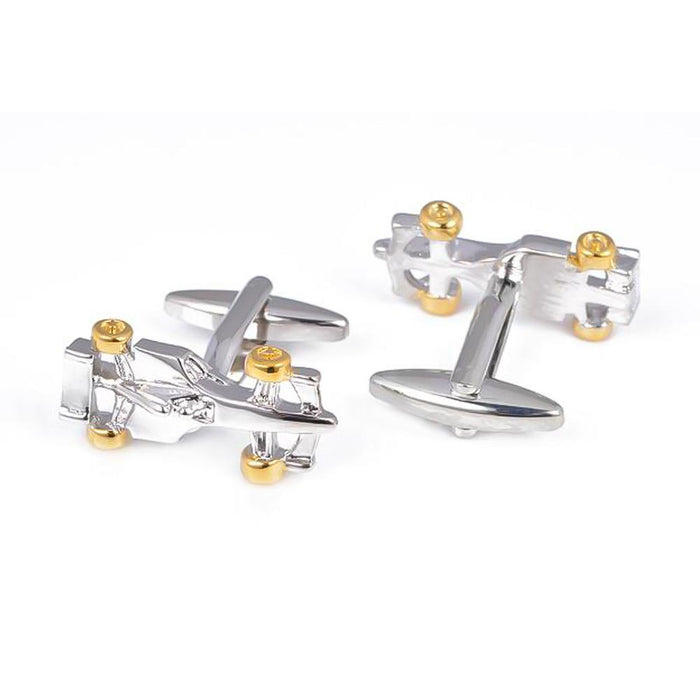 Formula 1 Racing Car Cufflinks Gold Silver Front Bottom Front and Back