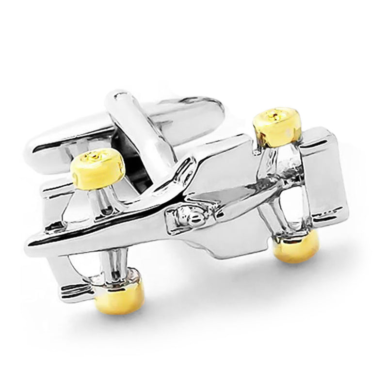 Formula 1 Racing Car Cufflinks Gold Silver Front Image