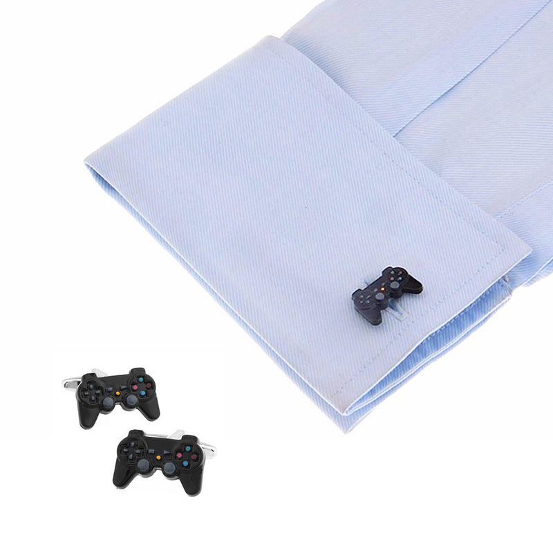 Gamepad Game Controller Cufflinks Black Image On Shirt Sleeve
