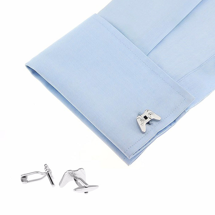 Game Controller Cufflinks Silver Image On Shirt Sleeve